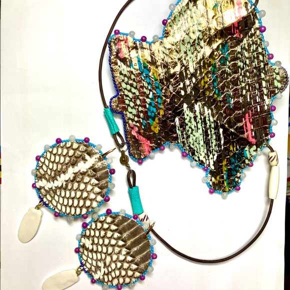 Beaded Beadwork Owl Necklace Earrings jewelry Set Opal Gemstone Bead Embroidery - Picture 7 of 10